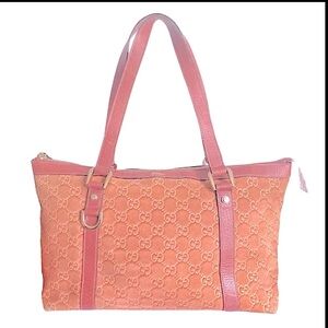 Gucci Pink Suede Abbey Tote Genuine Leather GG Monogram Vintage Designer